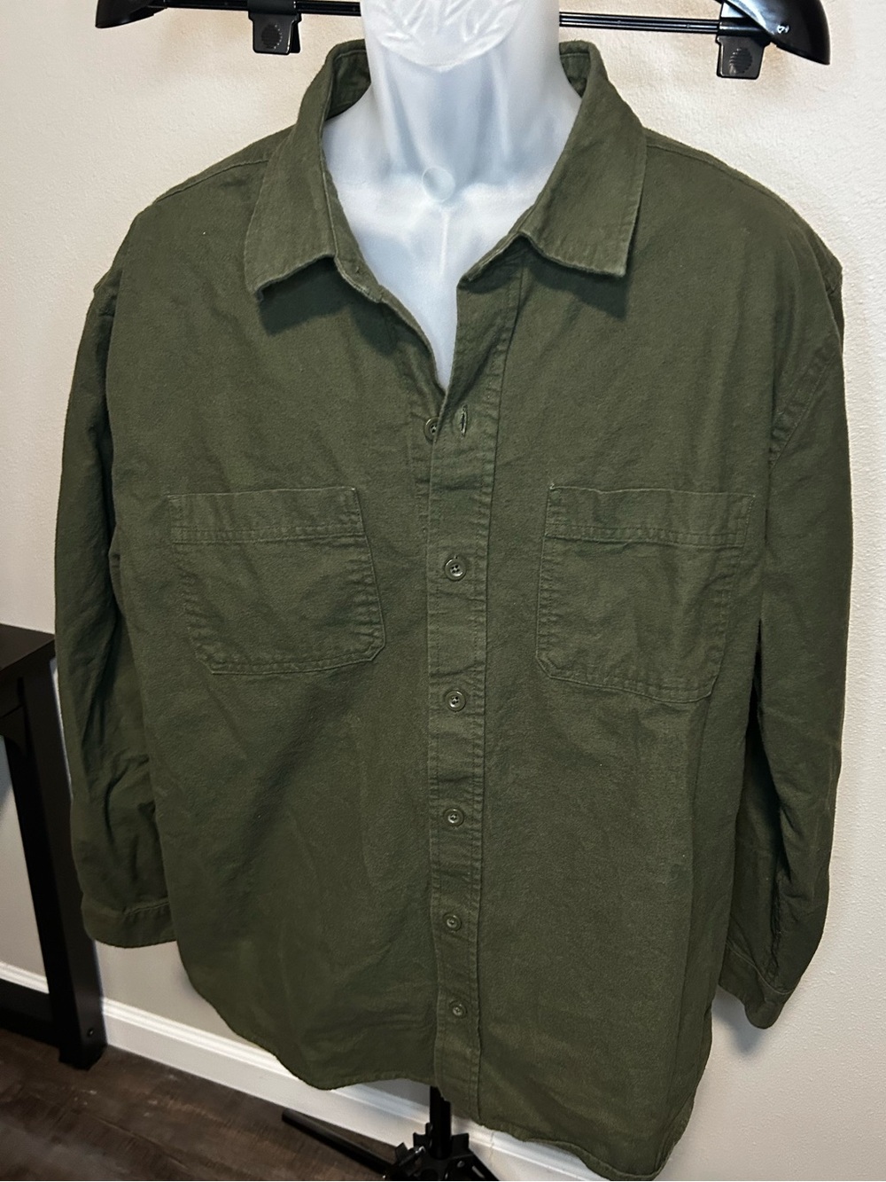 Woolrich Men's Olive Green Cotton Button-Up Shirt XXL